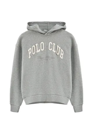 Sweatshirt grau meliert mit Kapuze und Logo Established 2012 Polo Club