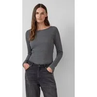 s.Oliver Langarmshirt T-Shirt Geripptes Langarmshirt mit Knopf-Detail am Arm