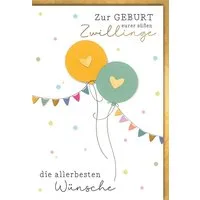 Verlag Dominique Grußkarten Geburt - Baby - Freudiges Ereignis - Zwillinge - Karte mit Umschlag- L