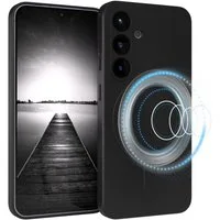EAZY CASE Handyhülle für Samsung Galaxy S25 Hülle Silikon 6,2 Zoll, Schutzhülle mit MagSafe kratzfest Back Cover Kameraschutz Schwarz