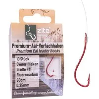 Zite Aalhaken Premium-Aal-Vorfachhaken Owner-Haken Rot mit 60cm 0,35mm Vorfachschnur