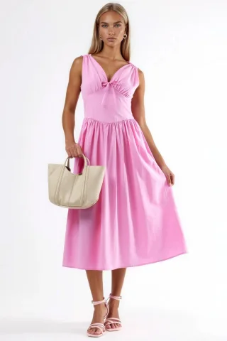 V-Ausschnitt Midikleid mit Schleifendetail