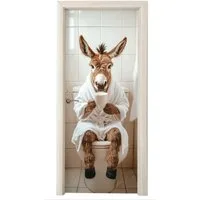 MuchoWow Türtapete Esel - WC - Lustig - Bademantel - Tier, Matt, bedruckt, (1 St), Selbstklebende Tapete, Folie für Möbel, 75x205 cm