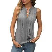 DEBAIJIA Kurzweste Damen Tank Top Plissee V-Ausschnitt Ärmellos T-Shirt Sommer Elegant