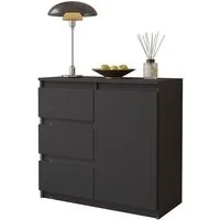 Furnica Kommode MIKEL, 3 Schubladen und 1 Tür - Anthrazit Grau H75cm B80cm T35cm (1 St)