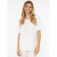 Zwillingsherz Kurzarmshirt Oversized Shirt Stempeldruck "Moin" Kurzarm, tiefer Rundhalsausschnitt, Schriftzug, Baumwollmischung
