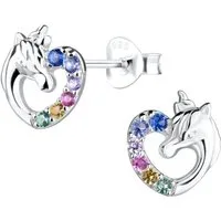 ALEXANDER YORK Paar Ohrstecker EINHORN HERZ Rainbow Zirkonia, 2-tlg., 925 Sterling Silber