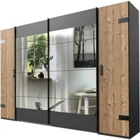 Wimex Dreh-/Schwebetürenschrank Stockholm (Schiebetüren, Drehtüren, Einlegeböden, Kleiderstangen, 1-St., Industrie Design, mit Spiegel, Bügelgriffe und Griffleisten in schwarz) 270cm graphit Edeltanne Industriedesign