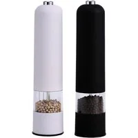 Cheffinger Gewürzmühle Salz- & Pfeffermühle Set - Schwarz & Weiß mit Keramikmahlwerk Batterie, (2 Stück)
