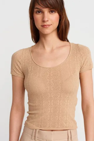 Slim Fit Rippstruktur Bluse