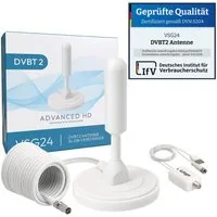 VSG24 DVBT2 Antenne mit Verstärker 36Db HDTV für Fernseher ALU-Kern 5m Kabel Innenantenne (DVBT2 HD), 1086
