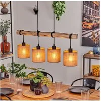hofstein Pendelleuchte moderne Hängelampe aus Holz/Metall/Leinen in Natur/Schwarz/Beige, ohne Leuchtmittel, Hängeleuchte im skandinavischen Design, 4x E27, ohne Leuchtmittel