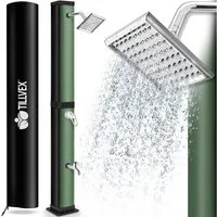 tillvex Solardusche 40 Liter inkl. Schutzhaube Solar Garten-dusche (mit Wasserhahn und Regenduschkopf Gartenschlauch-Anschluss), warmes Wasser Pooldusche Camping, ohne Stromanschluss
