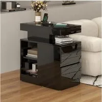 Sunsitt Beistelltisch Moderner Beistelltisch im Hochglanz (Wohnzimmertisch in 60 x 32 x 62 cm, Kaffeetisch mit 2 Schuhbladen), Sofatisch für Wohnzimmer, Schlafzimmer, Büro, Schwarz