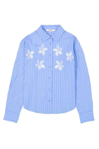 Garcia - Bluse mit Stickerei blau - Gr. - L