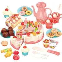 REMOKING Spiellebensmittel Küchen Spielzeug Kuchen Set Kinder 82-teilig zum Selberspielen, (Küchen Spielzeug Set Kinder Kuchen DIY elektrischer Kuchen Rollenspiel, 82-tlg., 82-teiliges Kuchen Spielset für Kinder ab 3 Jahren mit Licht und Musik), Kuch