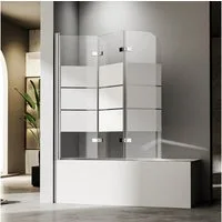 Hopibath Duschwand für Badewanne milchglas 130 x 140, 6mm Sicherheitsglas, (Badewannenfaltwand 3 teilig faltbar, 180° Faltwand), mit Aluprofi, Duschdichtungen
