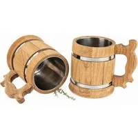 Holz Frank Bierkrug Bierkrug aus Eiche geölt mit Metallreifen & Edelstahleinsatz ca.0,5L, Eiche und Edelstahl