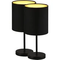 Reality Leuchten Tischleuchte Jerry, Ein-/Ausschalter, Leuchtmittel wechselbar, 2er-Set Tischlampe, Stoffschirm in schwarz/gold, Schnurschalter