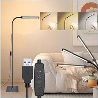 Jibenhome LED Leselampe Stehlampe Wohnzimmer 10W USB Stehleuchte, 10 %–100 %Helligkeitsstufen, Höhenverstellbar, 3000 K/4500 K/6500 K, Schwarz Standleuchte für Wimpern,Gesichtsbehandlung,Spa,Salon,Make-up