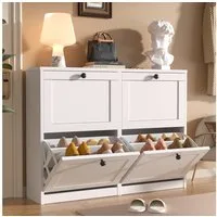 VOWNER Schuhschrank mit 8 Fächern – 4 Klappen und verstellbarer Schuhablage (1-St) Schuhregal 105x24x80 cm