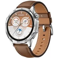 Wigento Smartwatch-Armband Für Huawei Watch GT 5 Pro 46mm Leder Armband silberner Schnalle Braun, Echtleder, verstellbar, silberne Schnalle