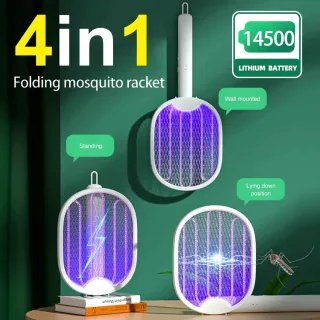 4 in 1Foldable Electric Mosquito Swatter with Portable UV Light Trap 5W Power and Dual Safety Switch Features USB Rechar