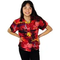 King Kameha Hawaiihemd Surf Funky Hawaiibluse Damen Kurzarm Front-Tasche Stylish