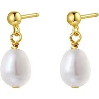 Hey Happiness Perlenohrringe Damen Tropfen, Ohrstecker mit hängender Perle, 925 Silber Ohrringe Süßwasserperle Anhänger, Roségold Gold vergoldet