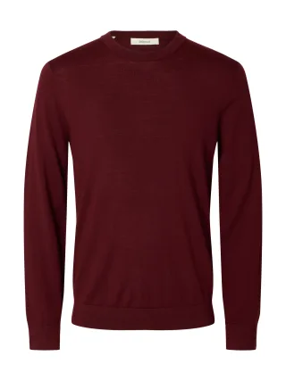 selected men - SLMTRAY LS KNIT REG MERINO CREW NOOS Tawny Port - Gr. - M