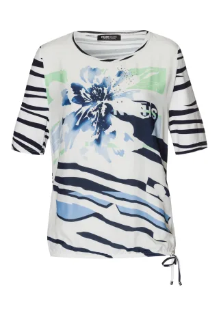 FRANK WALDER - Blusenshirt NOS im sommerlichen Dessin ecru/ink/malibu blue - Gr. - 42