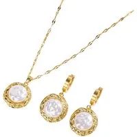 KARMA Schmuckset Gold Perlen Damen Edelstahl vergoldet Halskette 40 cm (rostfrei pflegeleicht, 3-tlg., Kette Geschenk für Sie wasserfest hypoallergen), Ohrringe eleganter Schmuck Damenschmuckset