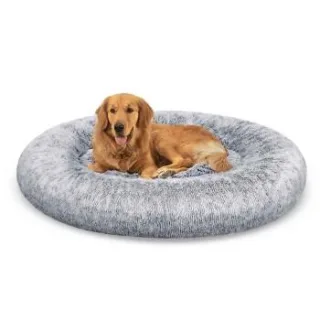 FEANDREA Hundebett, Donut Kissen, waschbar, herausnehmbar, langer Plüsch, L-XXXL hellgrau XXXL