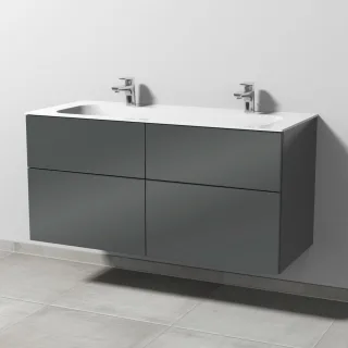 Sanipa 3way Keramik-Set Finion Keramik-Doppelwaschtisch und Unterbau mit 4 Auszügen, Anthrazit-Glanz SF40479