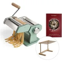 Springlane Nudelmaschine - Manuelle Nudelmaschine aus Edelstahl - Pastamaker inkl. Rezeptbuch, Nudeltrockner & 3 Schneideaufsätze, 9 Teigdicke-Stufen