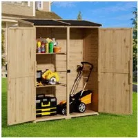 Blishom Gartenhaus Breiter Garten-Geräteschrank mit Doppeltüren, Schrägdach wetterfester, mit Schloss und zwei Einlegeböden, 162 × 140 × 50 cm