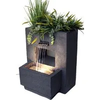Arnusa Gartenbrunnen Springbrunnen mit LED Beleuchtung bepflanzbar 57x35x45 cm, Komplett-Set LED, Betonoptik