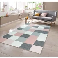 TeppichHome24 Teppich Moderner Teppich mit Karo Muster in Rosa Grau Creme, rechteckig