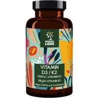 WURZELLIEBE Vitamin D3 + K2-MK7 Depot hochdosiert mit 5000 IE D3 + 100 µg K2 MK-7 Tabletten, 180 St., 45 g