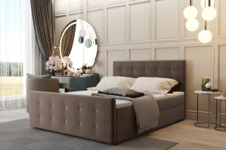 Boxspringbett Schlafzimmerbett CARLOS 140x200cm Stoff Soro Braun inkl.Bettkasten