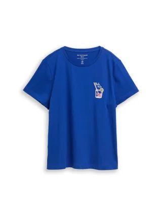 Tom Tailor - T-Shirt mit Print shiny royal blue - Gr. - L