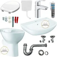 Grohe Tiefspül-WC Stand WC Tiefspüler Spülkasten Waschtisch Armatur, bodenstehend, Abgang waagerecht, Set, Keramik