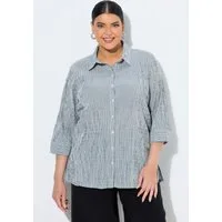 Ulla Popken Hemdbluse Bubble-Bluse Streifen Hemdkragen 3/4-Arm