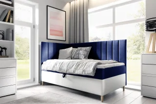 Boxspringbett Gästebett Kinderbett HELVI Nr.3 80x200cm Weiss-Blau Seite Links