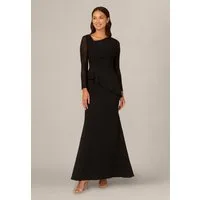 Adrianna Papell Abendkleid Knit Crepe Combo Mesh Gown Asymmetrisches Kleid mit Ausschnitt und Schößchen