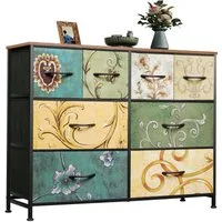WLIVE Kommode Kommode mit Schubladen aus Stoff, Boho Vintage Schubladenschrank (Wohnzimmer & Flur, Holzoptik & Stoffschubladen, 8), dekorativer Aufbewahrungsschrank