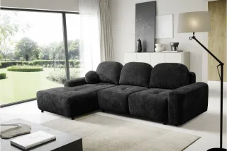 Ecksofa Schlafsofa Sofa ARGOS in Stoff Vibe Schwarz Ottomane Links