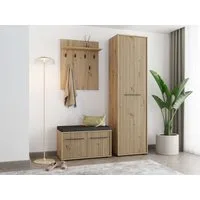 Home affaire Garderoben-Set Landes Flurmöbel, Dielenmöbel, Flurschrank, Flurgarderobe Br= 134,5 cm, (Komplett-Set, 3-St), Front Artisan Eiche mit dekorativen schwarzen Streifen
