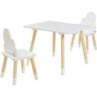 en.casa Kindersitzgruppe, (Set, 3-tlg), »Hovle« mit Wolken-Design Kiefernholz+MDF Weiß