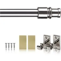 Bestlivings Caféhausstange aus Edelstahl für Bistro-, Scheiben- oder Küchengardinen, Ø 12 mm, 1-läufig, ausziehbar, ohne Bohren, geklebt, geklemmt, verschraubt, Metall, inkl. Trägerhaken, Selbstklebepads & Schrauben